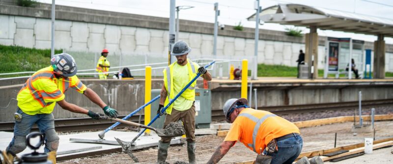 Construction crews at North Hanley MetroLink Station